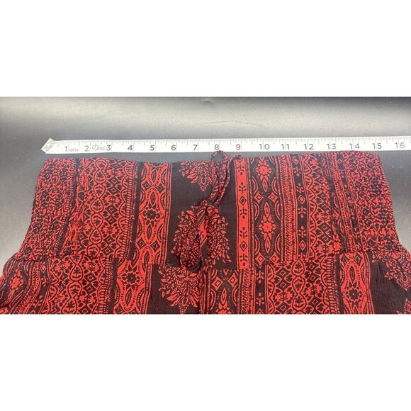 Peace & Pearls Red Black Patterned Wide Leg Soft Pants Elastic Waist-Sz S NEW - Picture 11 of 14
